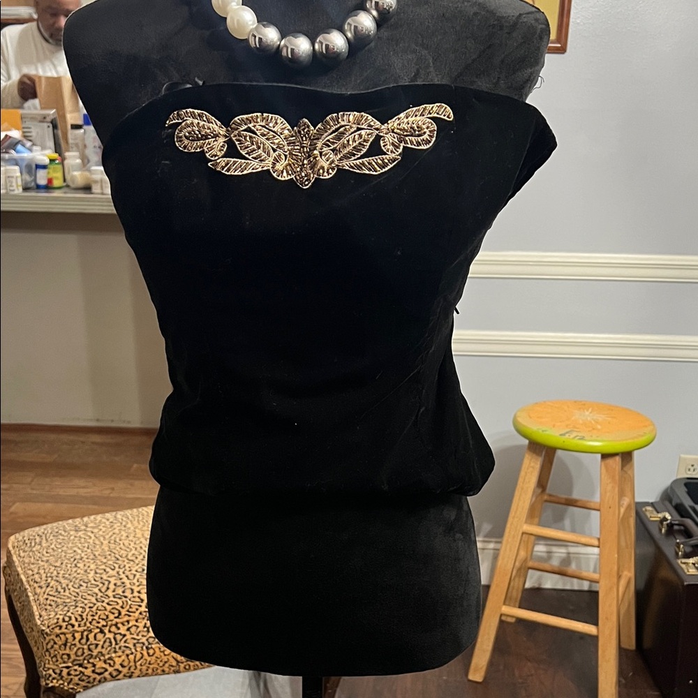 Lauren Ralph Lauren Black Strapless Top with Gold Embellishment